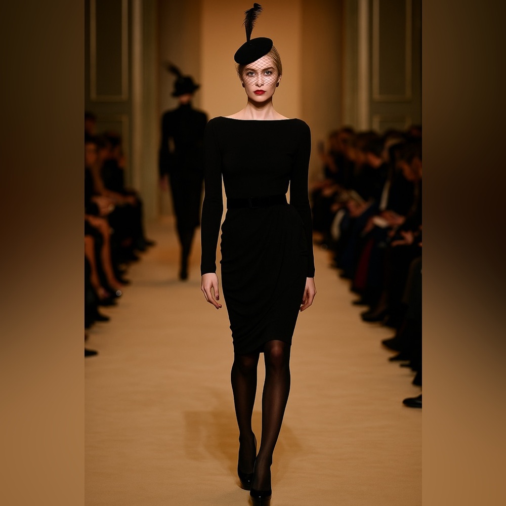 Vintage Valentino Roma Black Draped Dress with Velvet Belt Rare Retro Italian - Picture 2 of 12